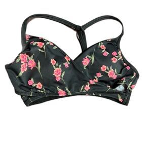 Victoria’s Secret Pink Sport Bra Black with Pink Flowers Size Medium